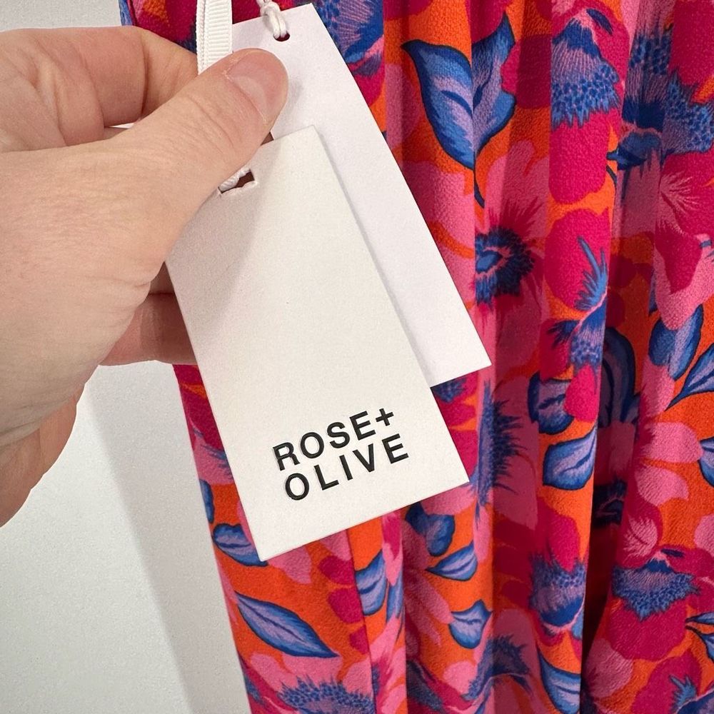 NWT Rose + Olive Women's Floral High Waist Crop Wide Leg Pants Blue Pink Size 3X - Picture 8 of 14